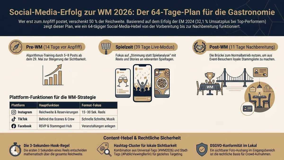 Social Media zur WM 2026 im Restaurant: Der 64-Tage-Plan für Reichweite, Reservierungen und Stammgäste