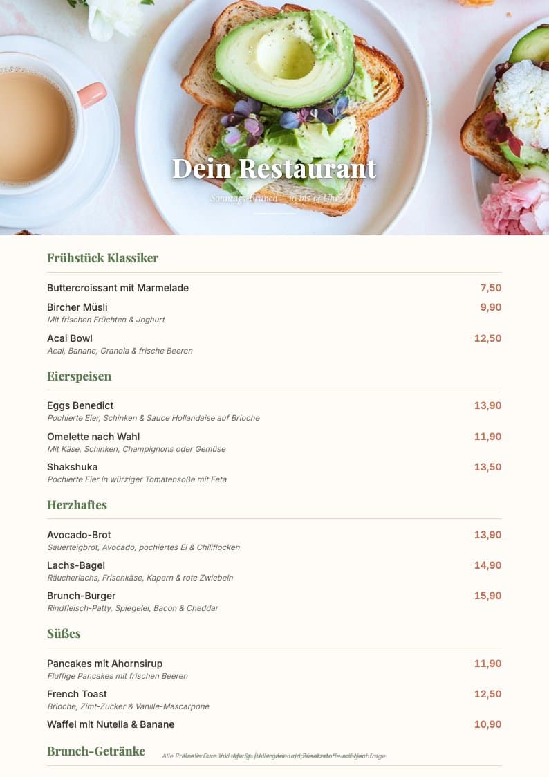 Brunch-Karte Speisekarte Vorlage Vorschau