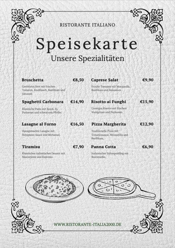Speisekarten-Vorlage Italiano Pergament