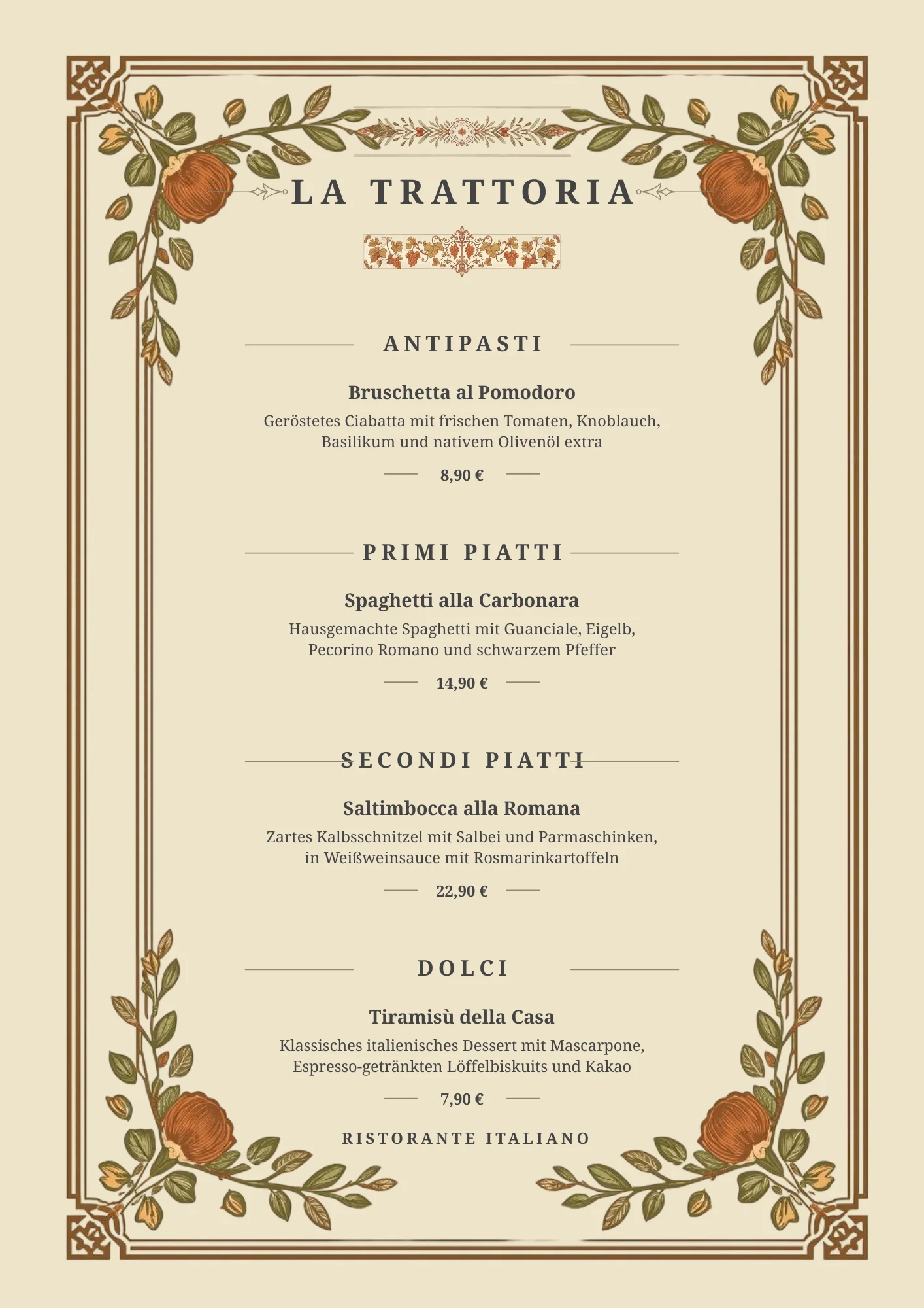 Speisekarte Ristorante Classico