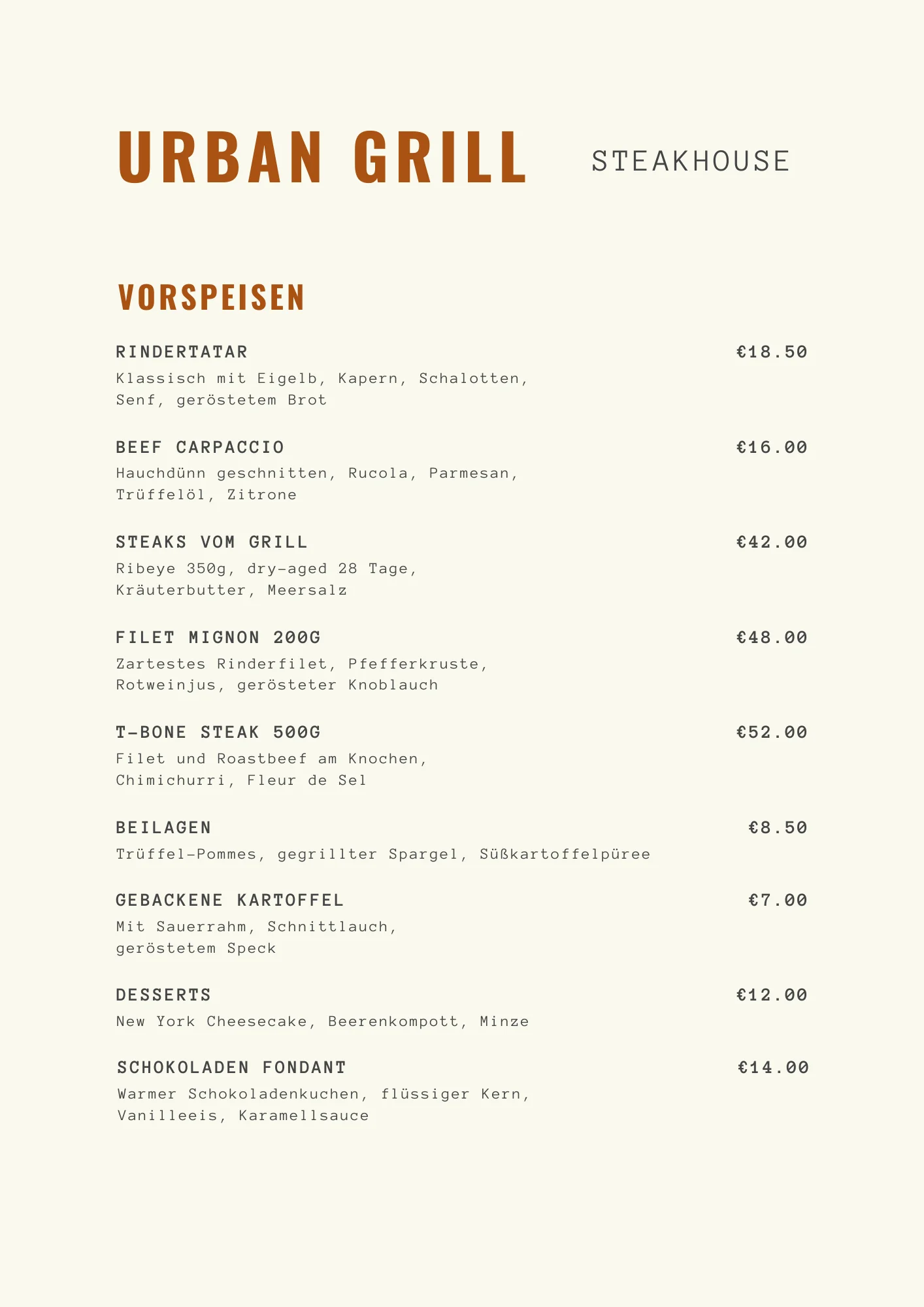 Urban Grill Speisekarte Vorlage Vorschau