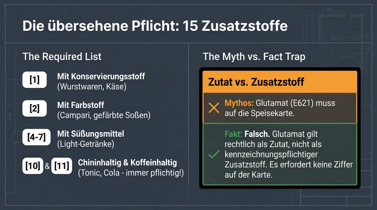 Die übersehene Pflicht: 15 kennzeichnungspflichtige Zusatzstoffe — Mythos Glutamat ist rechtlich keine Pflicht