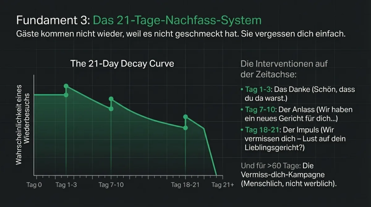 21-Tage-Nachfass-System für Stammgäste: Die Decay Curve und drei Kontaktpunkte