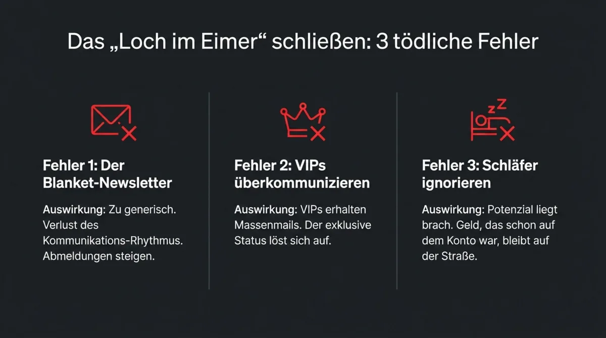 Die drei fatalen Fehler der Gäste-Kommunikation im Restaurant: Blanket-Newsletter, VIP-Überkommunikation und ignorierte Schläfer