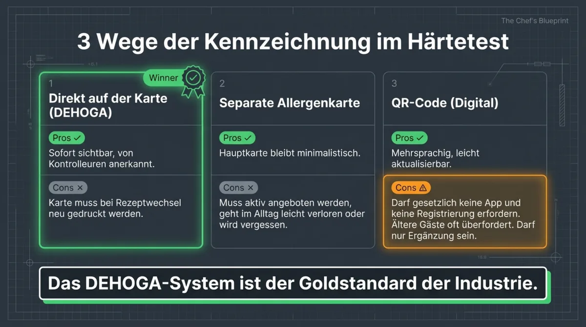 3 Wege der Allergenkennzeichnung im Härtetest: DEHOGA direkt auf der Karte, separate Allergenkarte, QR-Code digital