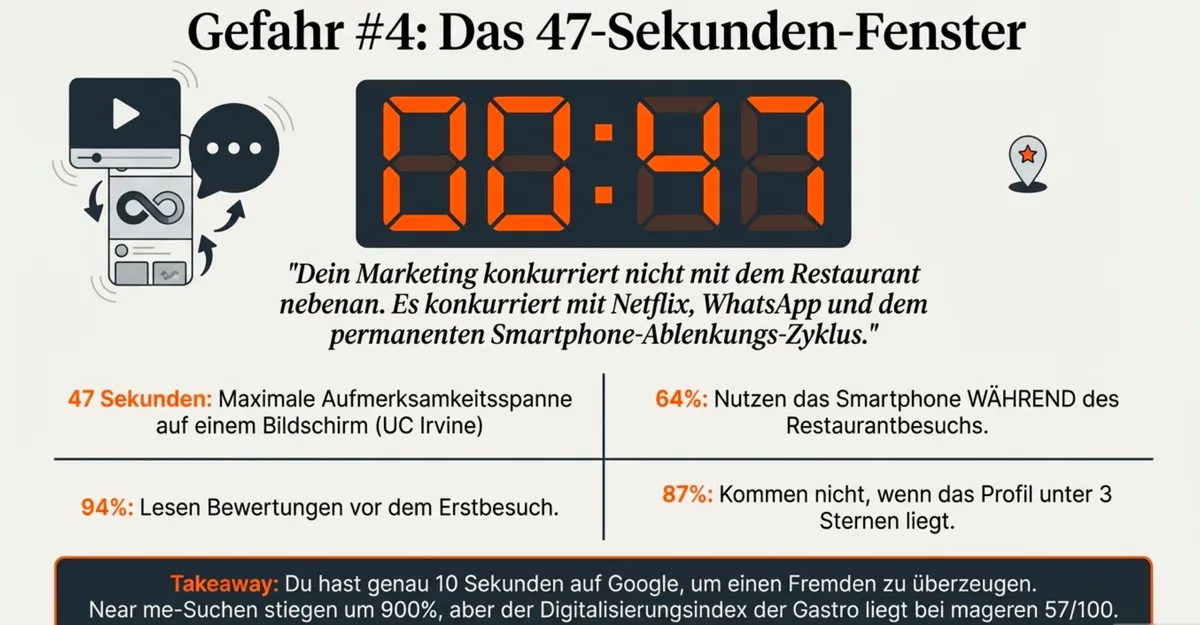 47 Sekunden Aufmerksamkeit: Digitale Realität für Restaurant-Marketing 2026