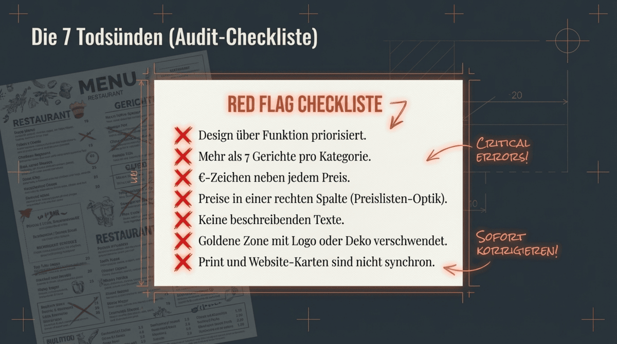 Die 7 Todsünden bei Speisekarten-Vorlagen: Red Flag Audit-Checkliste