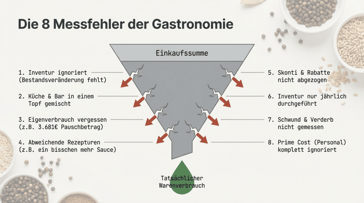 Die 8 häufigsten Messfehler beim Wareneinsatz in der Gastronomie: Von Inventur ignoriert bis Prime Cost vergessen