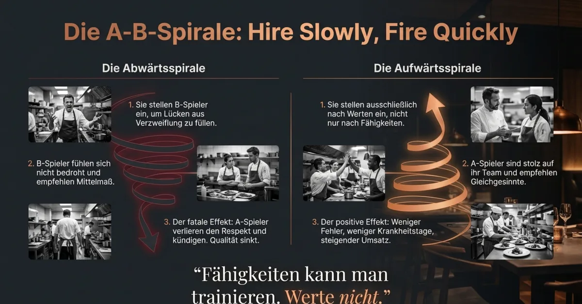 A-Spieler-Falle in der Gastronomie: Abwärtsspirale durch Noteinstellungen und Aufwärtsspirale durch wertebasiertes Recruiting