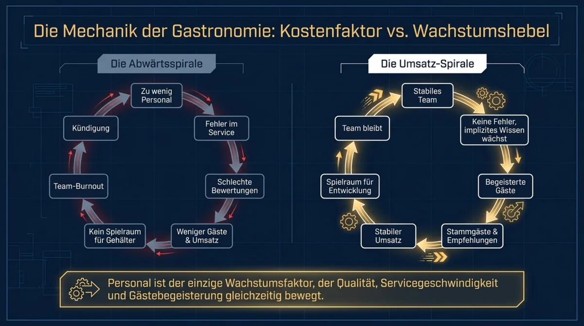 Abwärtsspirale und Aufwärtsspirale in der Gastronomie: Personalmangel versus stabiles Team