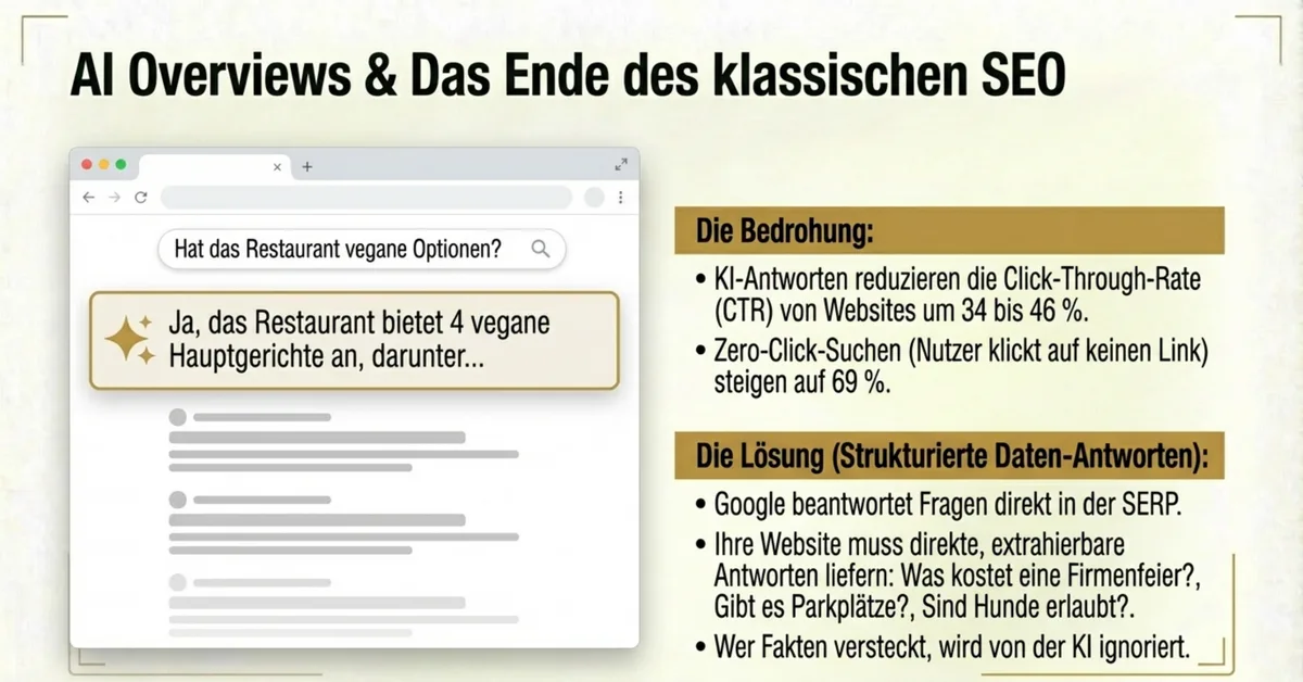 AI Overviews und das Ende des klassischen SEO: Direktantworten in Google reduzieren die Click-Through-Rate von Restaurant- und Hotel-Websites um 34 bis 46 Prozent