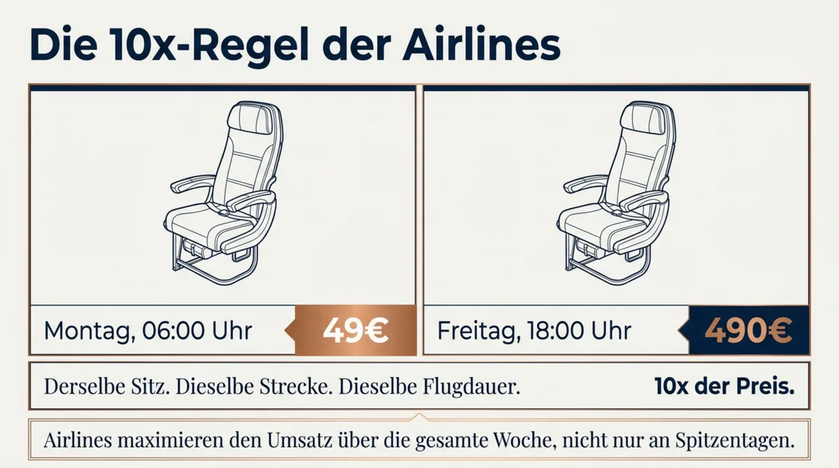 Airline Revenue Management: Derselbe Sitz kostet freitags 10× so viel wie montags – Lehre für Restaurants