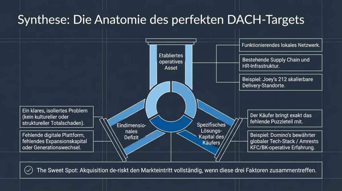 Anatomie des perfekten DACH-Akquisitions-Targets: etabliertes operatives Asset plus eindimensionales Defizit plus spezifisches Lösungs-Kapital des Käufers