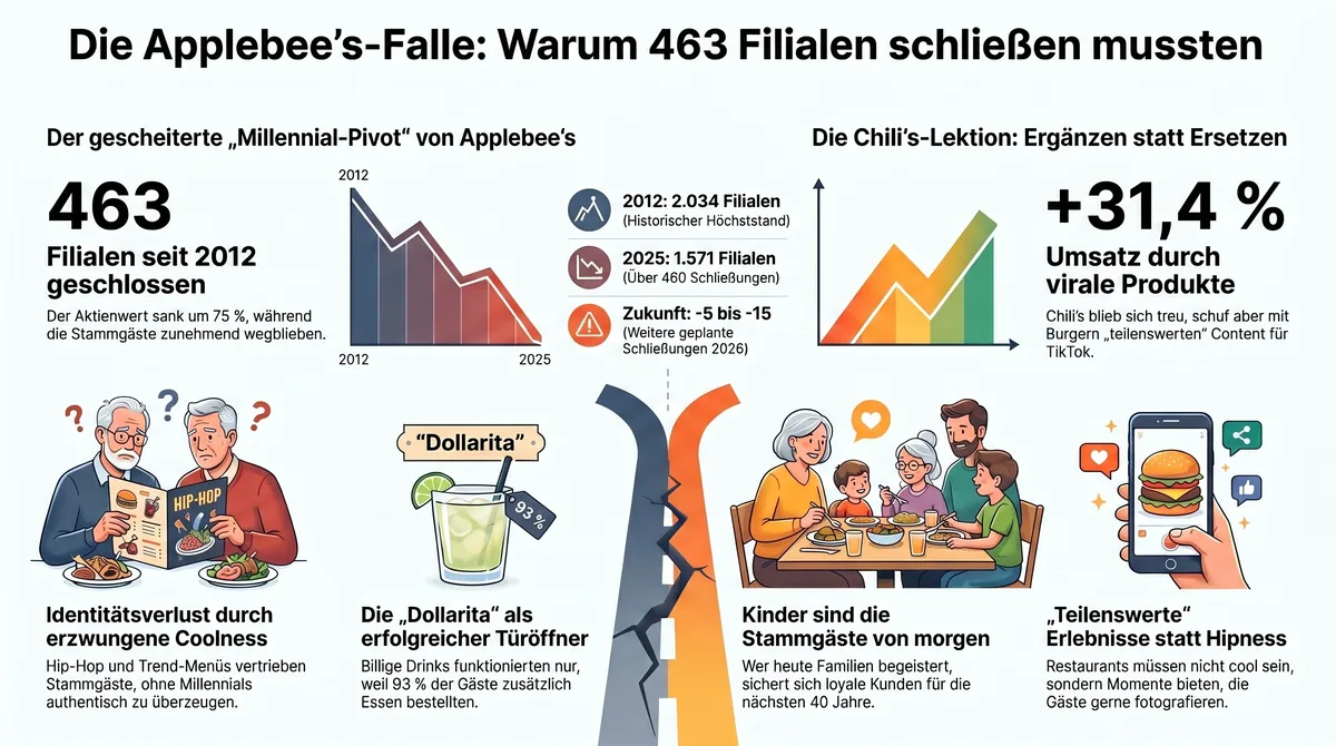 Infografik: Die Applebees-Falle – alle 5 Lektionen auf einen Blick für Gastronomen
