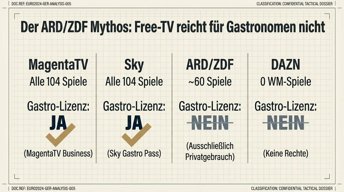ARD ZDF Mythos Restaurant: Free-TV reicht für Gastro nicht – MagentaTV Business JA, Sky Gastro Pass JA, ARD/ZDF NEIN, DAZN NEIN