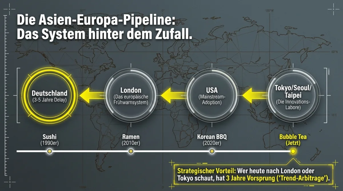 Asien–Europa-Pipeline: Gastronomie-Trends wandern von Tokyo/Seoul über USA und London nach Deutschland – mit 3–5 Jahren Verzögerung