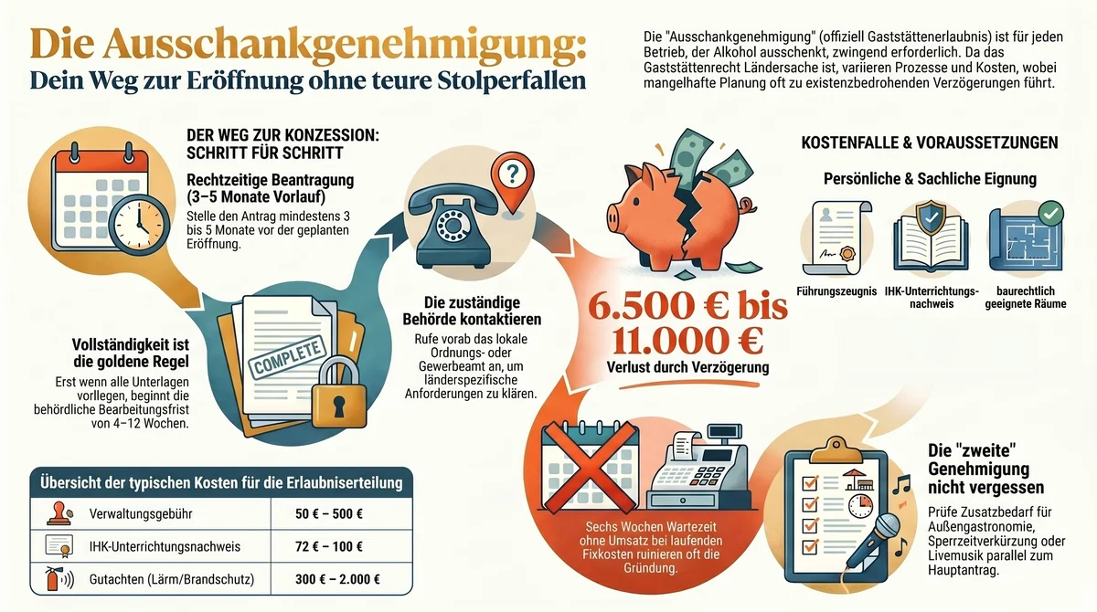 Ausschankgenehmigung Übersicht: Weg zur Konzession, Voraussetzungen, Kostenfallen und typische Fehler beim Gaststättenrecht
