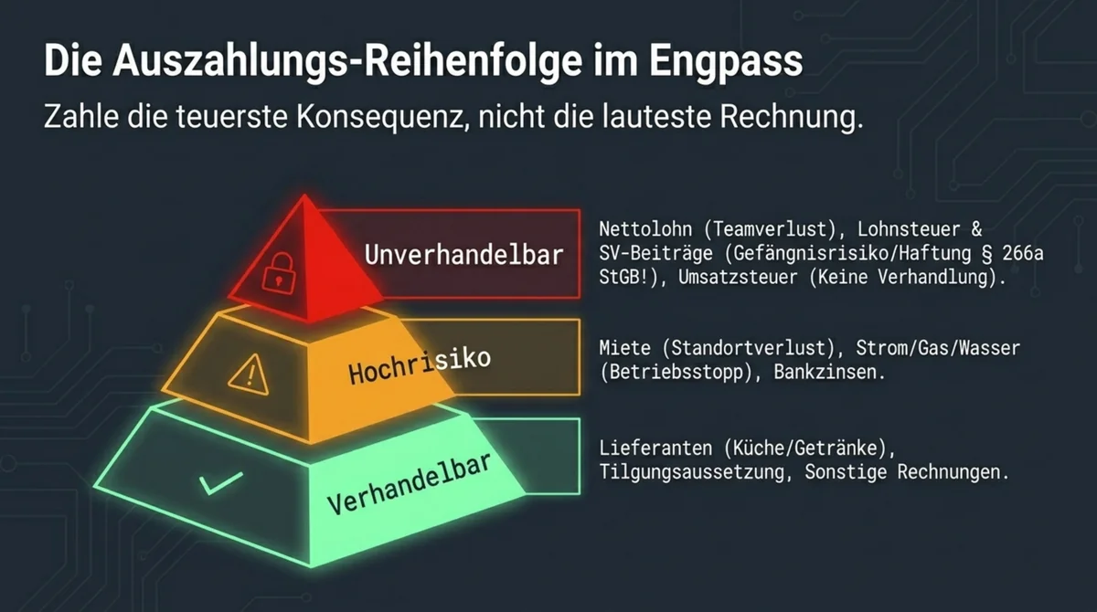 Auszahlungs-Reihenfolge im Restaurant-Engpass: Pyramide mit unverhandelbar, hochriskant und verhandelbar