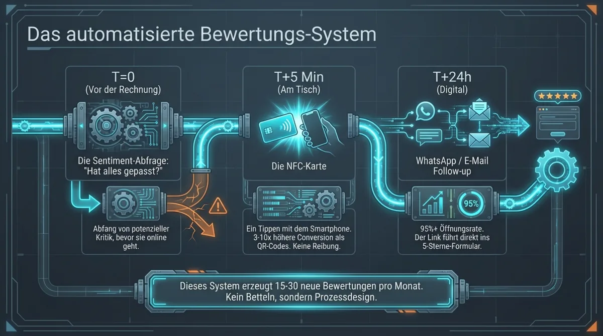 Automatisiertes Bewertungssystem fuer Restaurants mit NFC-Karte und digitalem Follow-up