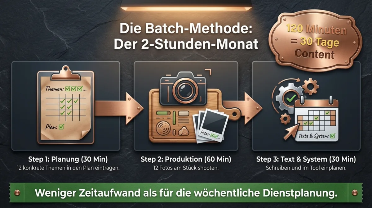 Die Batch-Methode: 120 Minuten ergeben 30 Tage Content – Planung, Produktion, Text und System