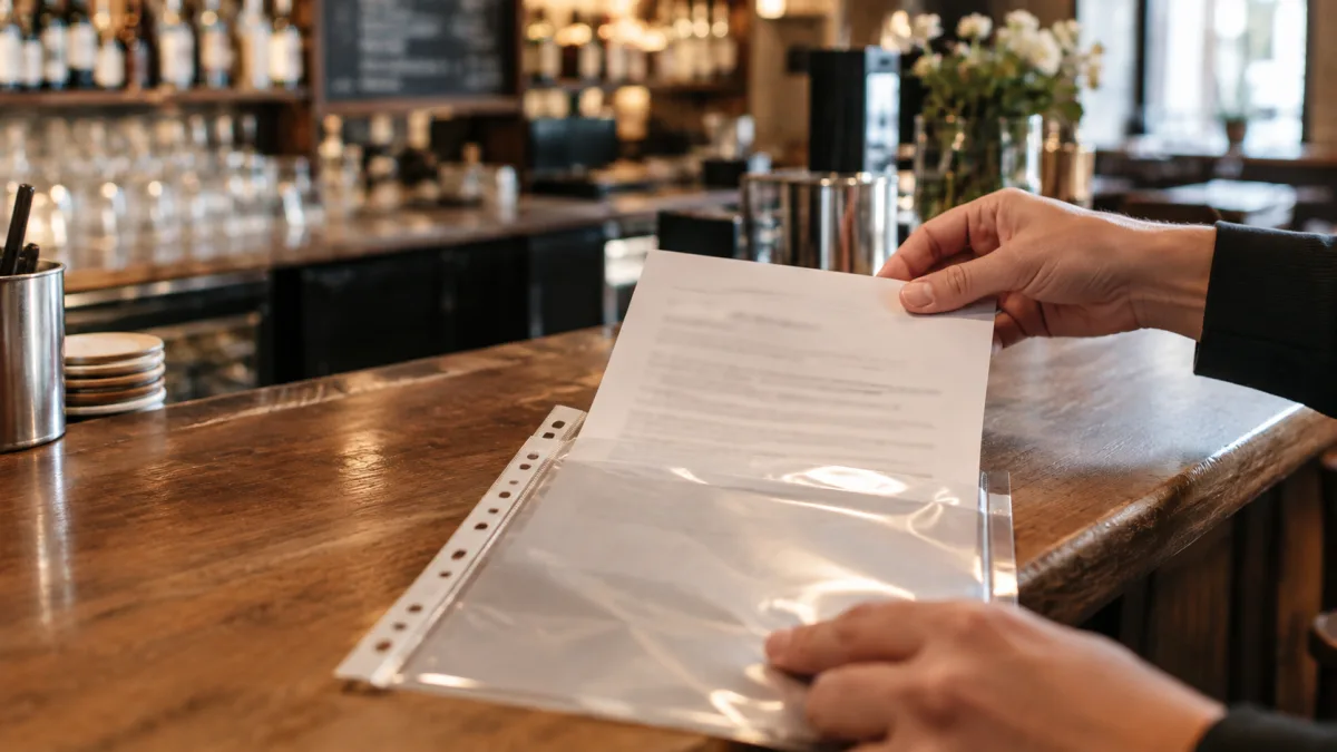 Bescheinigung über die Erstbelehrung wird in eine Klarsichthülle gelegt