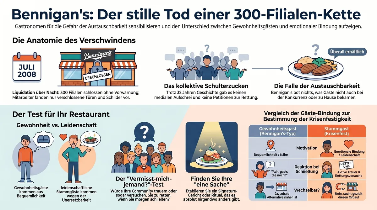 Bennigan's Insolvenz Gastronomie: Infografik Anatomie des Verschwindens, Gewohnheitsgäste vs. emotionale Bindung