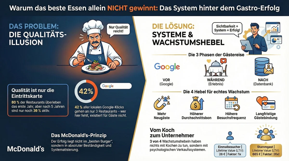 Warum das beste Essen allein nicht gewinnt: Das System hinter dem Gastro-Erfolg – Sichtbarkeit, SOPs und Wachstumshebel