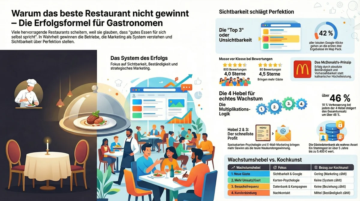 Warum das beste Restaurant nicht gewinnt: Die Erfolgsformel für Gastronomen – Sichtbarkeit, McDonald's-Prinzip, 4 Wachstumshebel