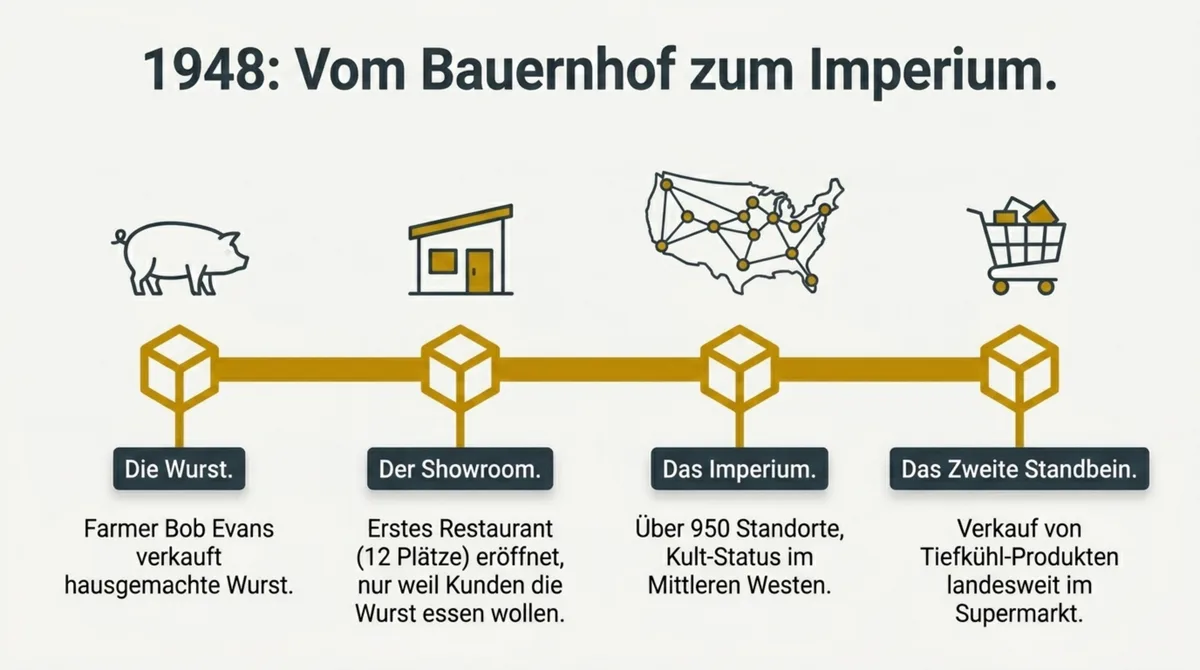 Bob Evans Geschichte: Vom Bauernhof 1948 über das erste Restaurant bis zum nationalen Imperium mit über 950 Standorten