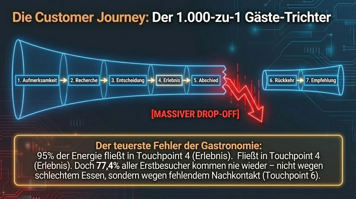 Customer Journey Gastronomie: Der 1.000-zu-1 Gäste-Trichter von Erstaufmerksamkeit bis Stammgast