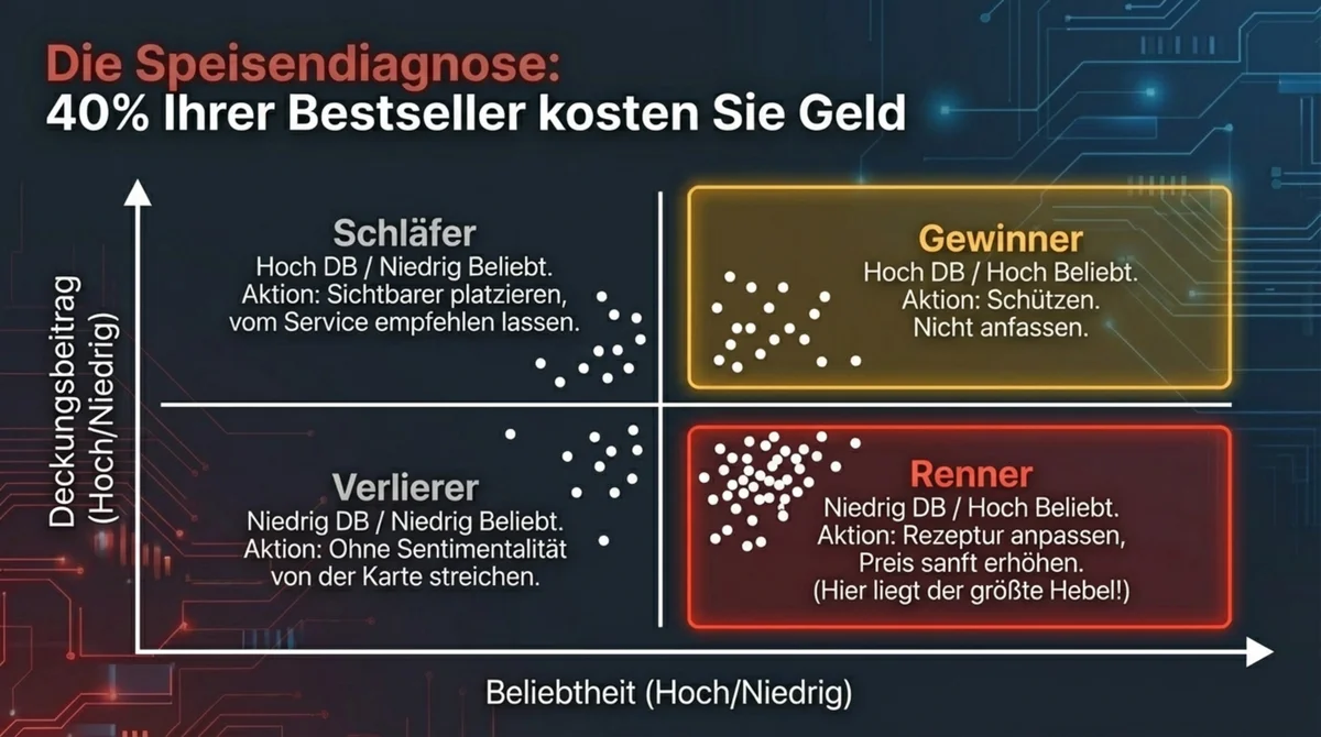 Speisenkarte-Diagnose: 42% der Bestseller kosten das Restaurant Geld – die Schläfer-Gewinner-Matrix