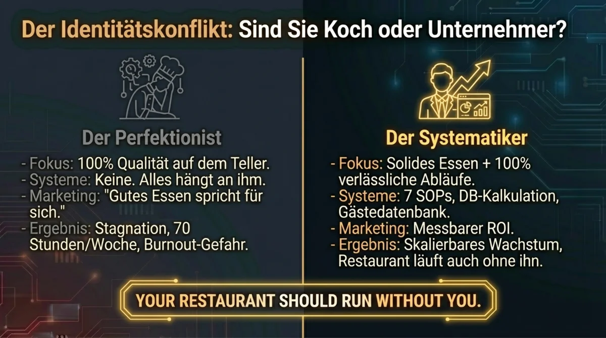 Identitätskonflikt Gastronomie: Koch oder Unternehmer? Perfektionist versus Systemiker