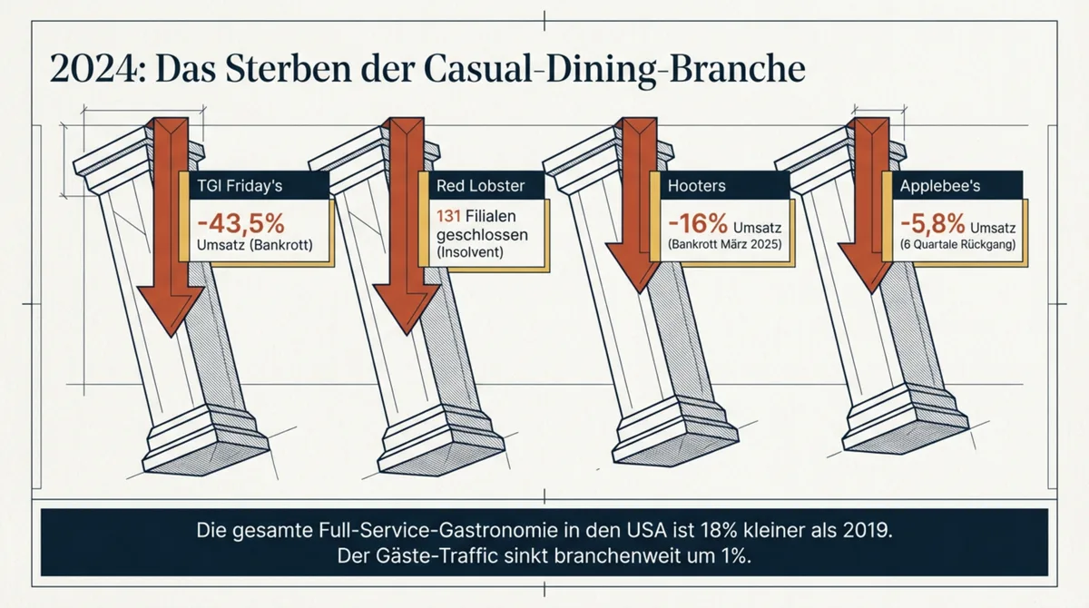 Casual-Dining-Krise 2024: TGI Fridays, Red Lobster, Hooters und Applebees mit massiven Umsatzverlusten und Insolvenzen