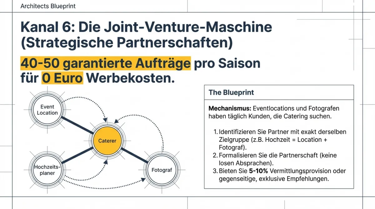 Die Joint-Venture-Maschine für Catering: 40-50 garantierte Aufträge pro Saison für 0 Euro Werbekosten durch strategische Partnerschaften