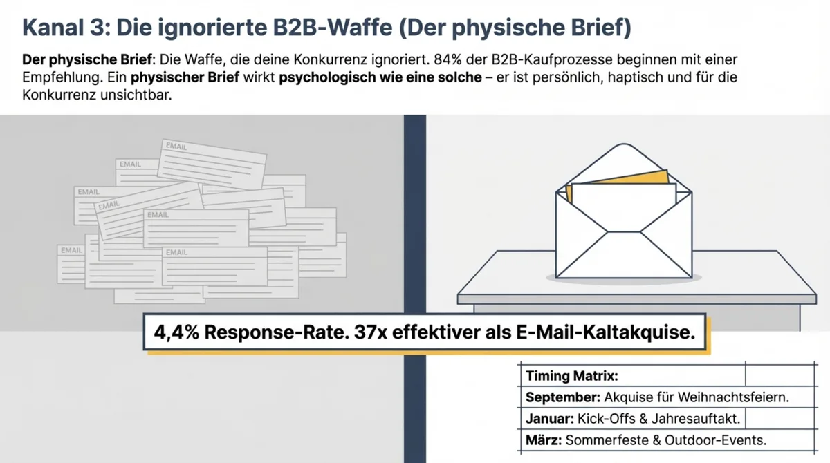 Der physische Brief als B2B-Akquise-Waffe für Catering: 4,4 Prozent Response-Rate, 37-mal effektiver als E-Mail-Kaltakquise