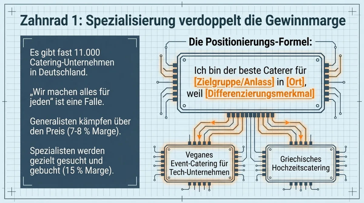 Spezialisierung verdoppelt die Gewinnmarge: Die Positionierungs-Formel — bester Caterer für Zielgruppe in Ort weil Differenzierungsmerkmal