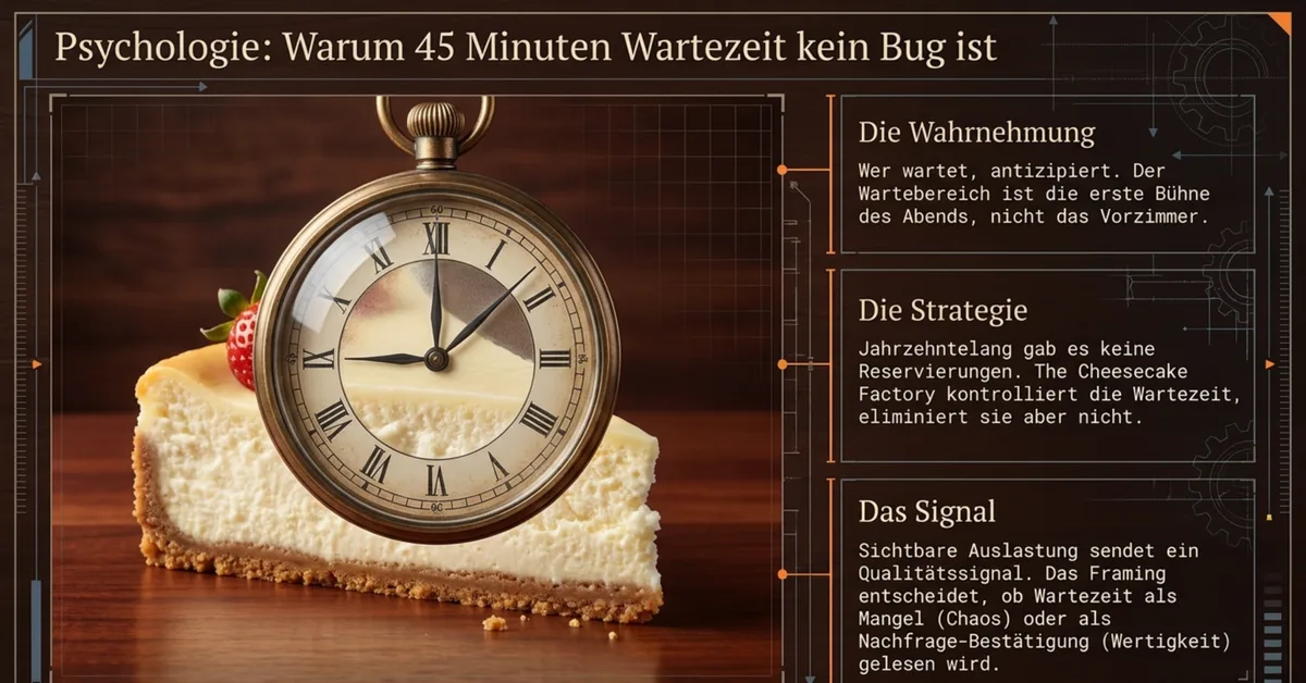 Cheesecake Factory Wartezeit-Psychologie: 45 Minuten als Qualitätssignal und Markenerlebnis statt Kapazitätsproblem