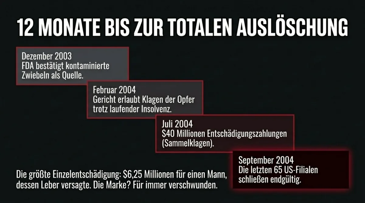 Chi-Chi's Insolvenz-Timeline 2003 bis 2004 – 12 Monate von FDA-Bestätigung bis Schließung aller Filialen
