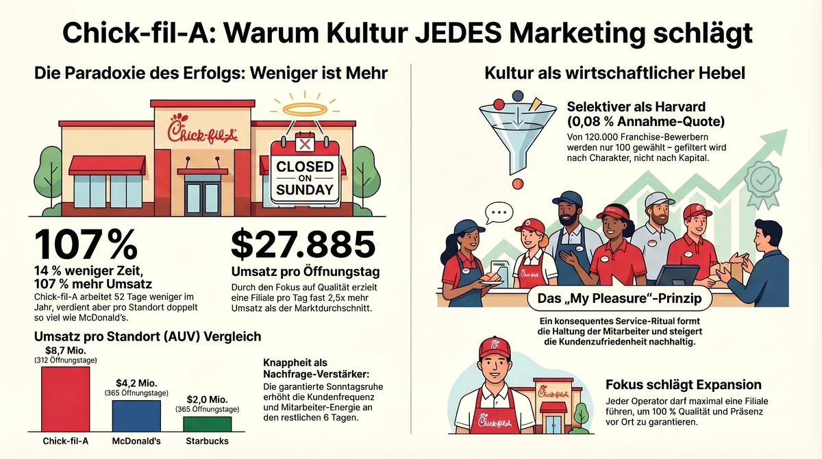 Chick-fil-A Kennzahlen im Überblick: $8,7 Mio. Umsatz, My-Pleasure-Prinzip, 0,08 % Annahmequote