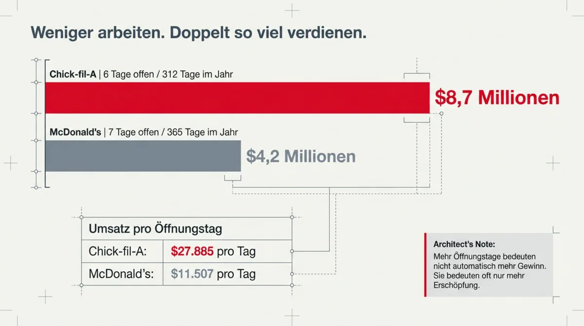 Chick-fil-A vs. McDonald's: $27.885 vs. $11.507 Umsatz pro Öffnungstag – Balkendiagramm