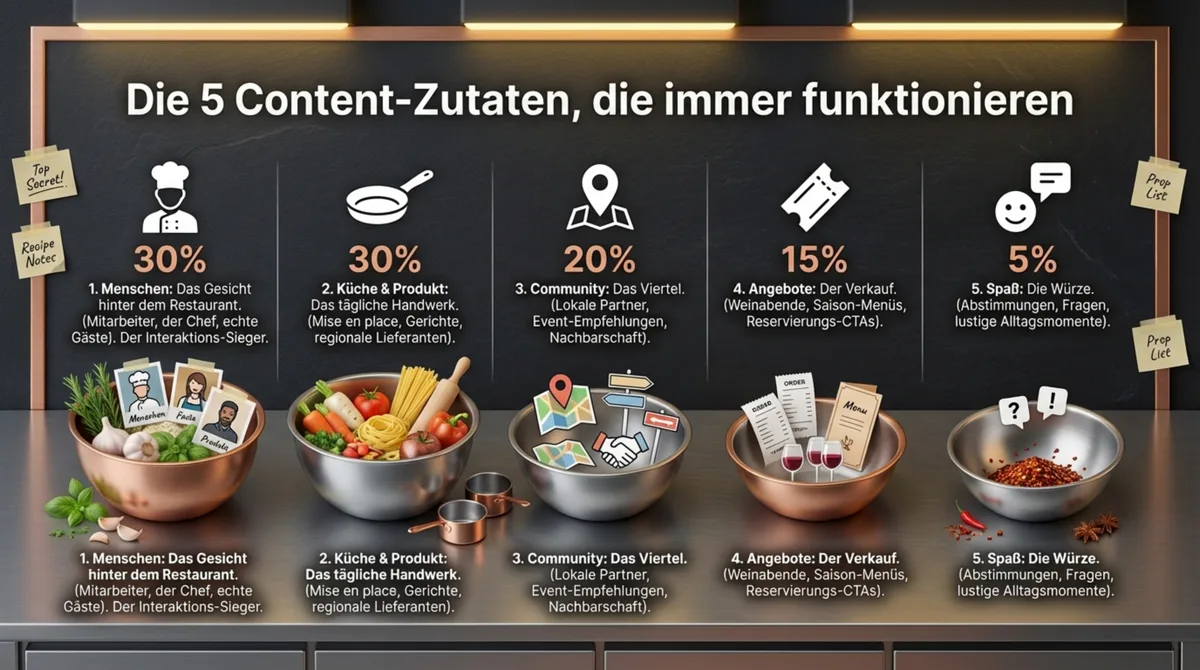 Die 5 Content-Zutaten für Restaurant Social Media: Menschen, Küche, Community, Angebote, Spaß