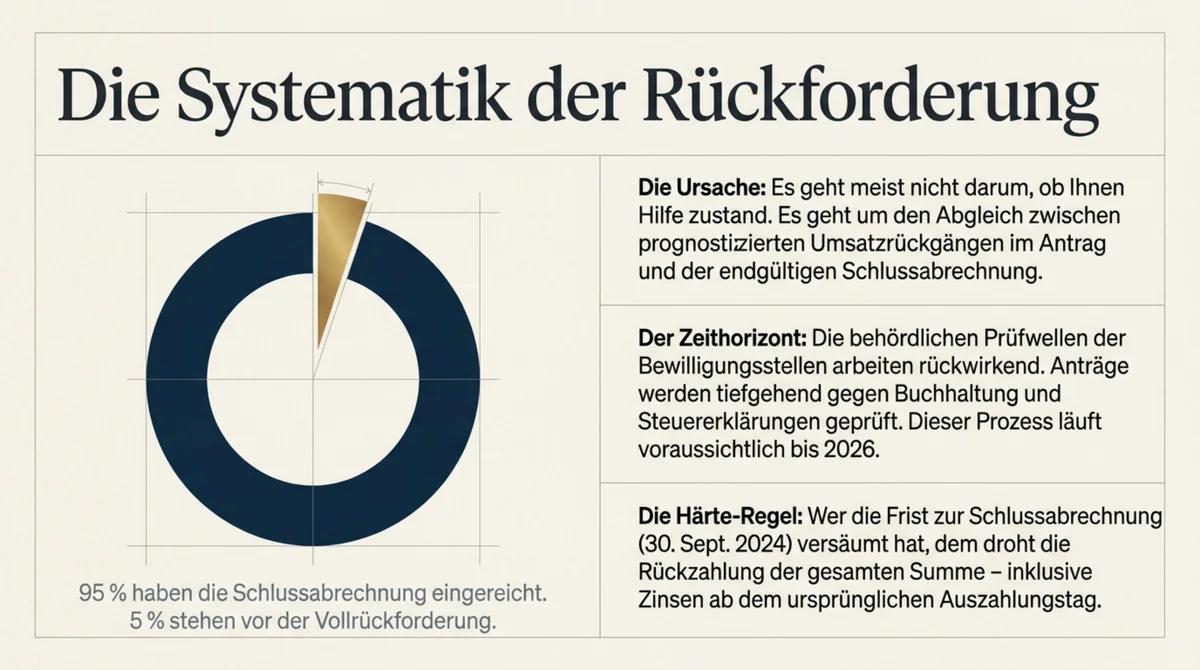 Corona-Hilfe Rückforderung 2026: 95 Prozent der Gastronomen haben Schlussabrechnung eingereicht, 5 Prozent stehen vor Vollrückforderung plus Zinsen