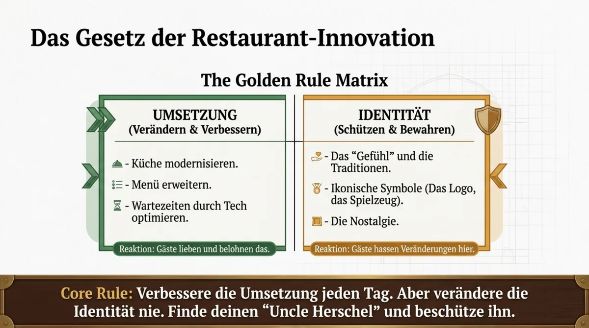 Cracker Barrel Golden Rule Matrix: Was Restaurants verbessern dürfen (Umsetzung) und was sie bewahren müssen (Identität)