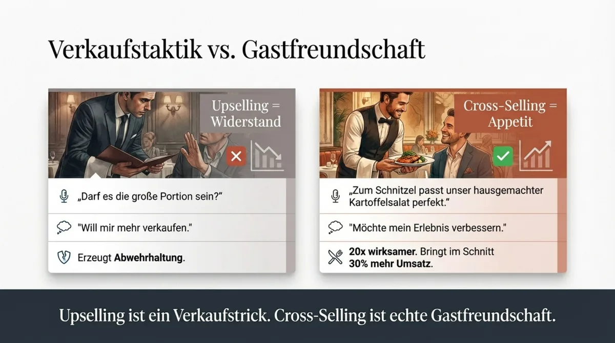 Cross-Selling vs. Upselling im Restaurant: Gastfreundschaft statt Verkaufstaktik bringt 30 Prozent mehr Umsatz