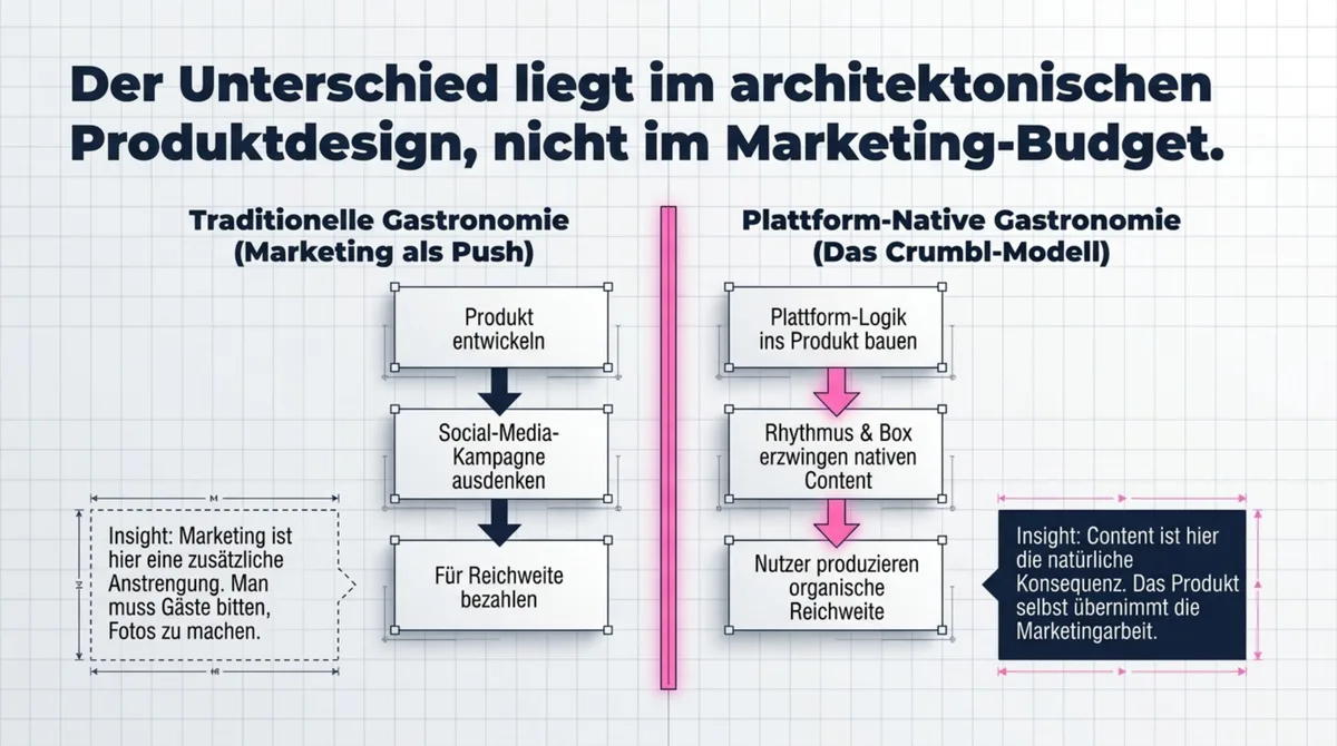 Traditionelle vs. plattformnative Gastronomie: Crumbl Cookies Produktdesign-Modell im Vergleich zum klassischen Marketing-Budget-Ansatz