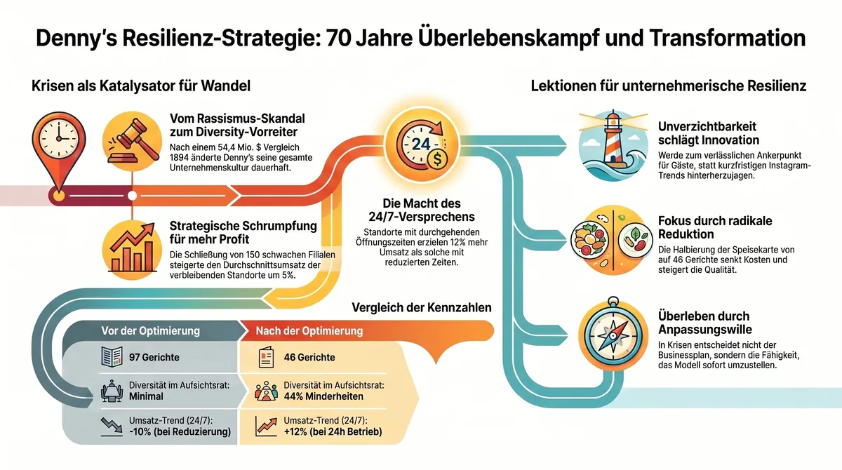 Denny's Resilienz-Strategie: 70 Jahre Überlebenskampf – Infografik