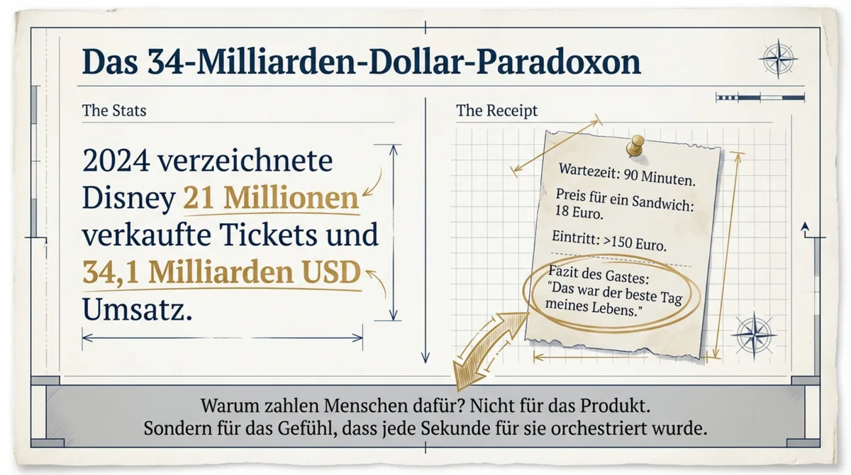 Das Disney Paradoxon: 21 Millionen Tickets und 34,1 Milliarden Dollar Umsatz trotz 90 Minuten Wartezeit und 18-Euro-Sandwiches