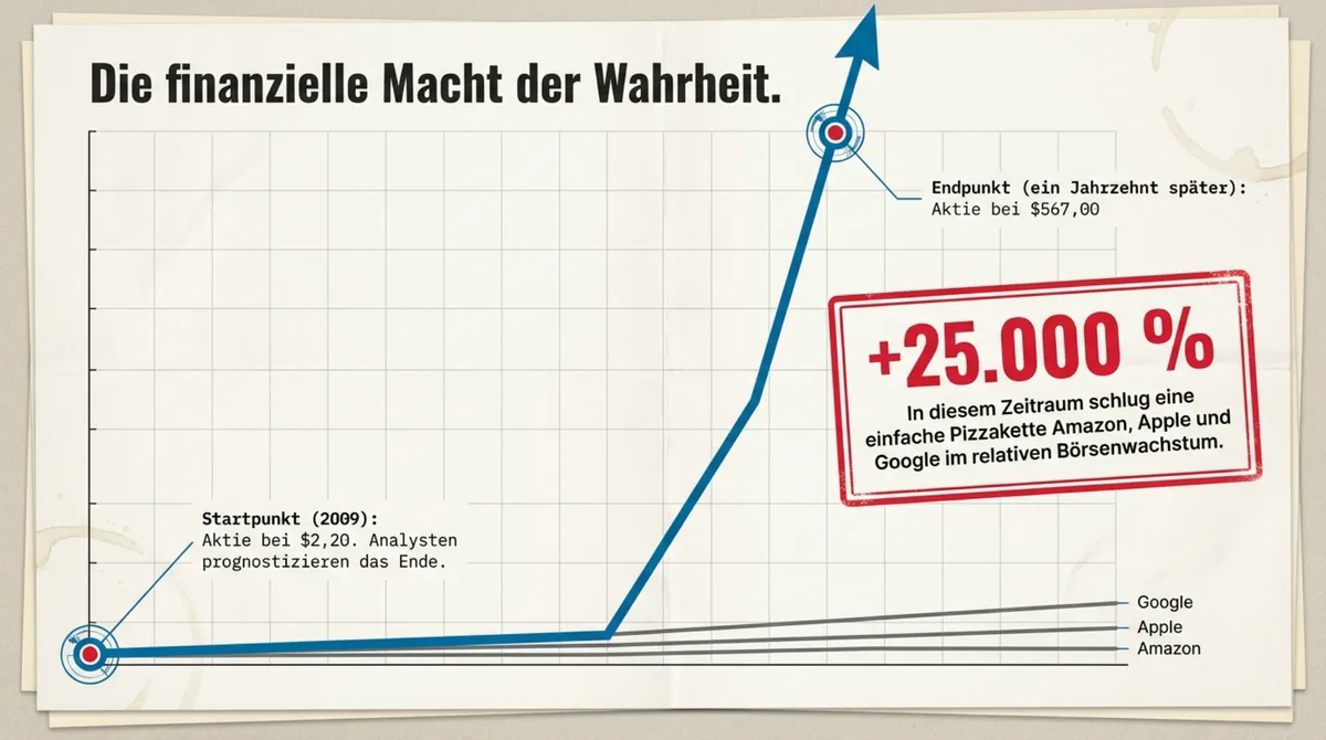 Dominos Aktienkurs von 2,20 Dollar auf 567 Dollar: plus 25.000 Prozent Wachstum das Amazon, Apple und Google im relativen Börsenwachstum schlug