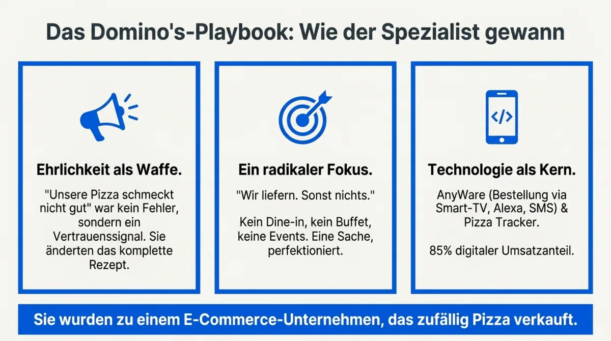 Domino's Erfolgsstrategie: Ehrlichkeit als Waffe, radikaler Fokus auf Lieferung und Technologie als Kern – 85% digitaler Umsatzanteil