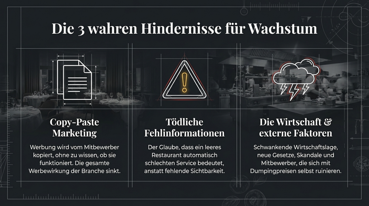 Die 3 wahren Hindernisse: Copy-Paste Marketing, tödliche Fehlinformationen und externe Wirtschaftsfaktoren